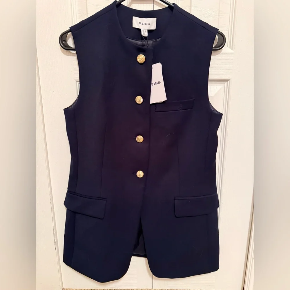 Reiss Black Vest with Gold Buttons - Picture 3 of 5